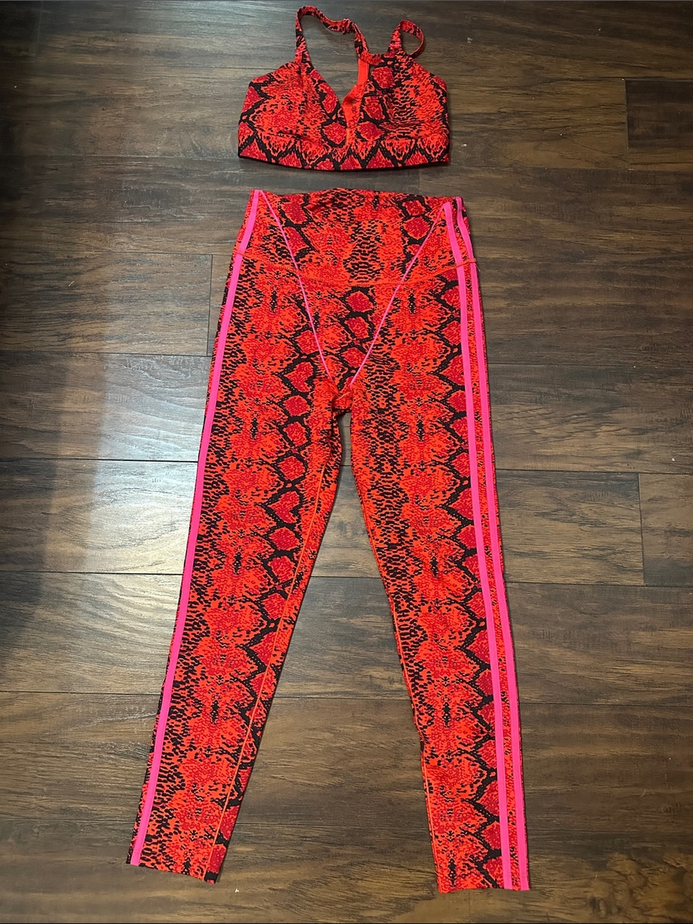 IVY PARK Red & Pink Snake-Print Leggings with Matching Sports Bra